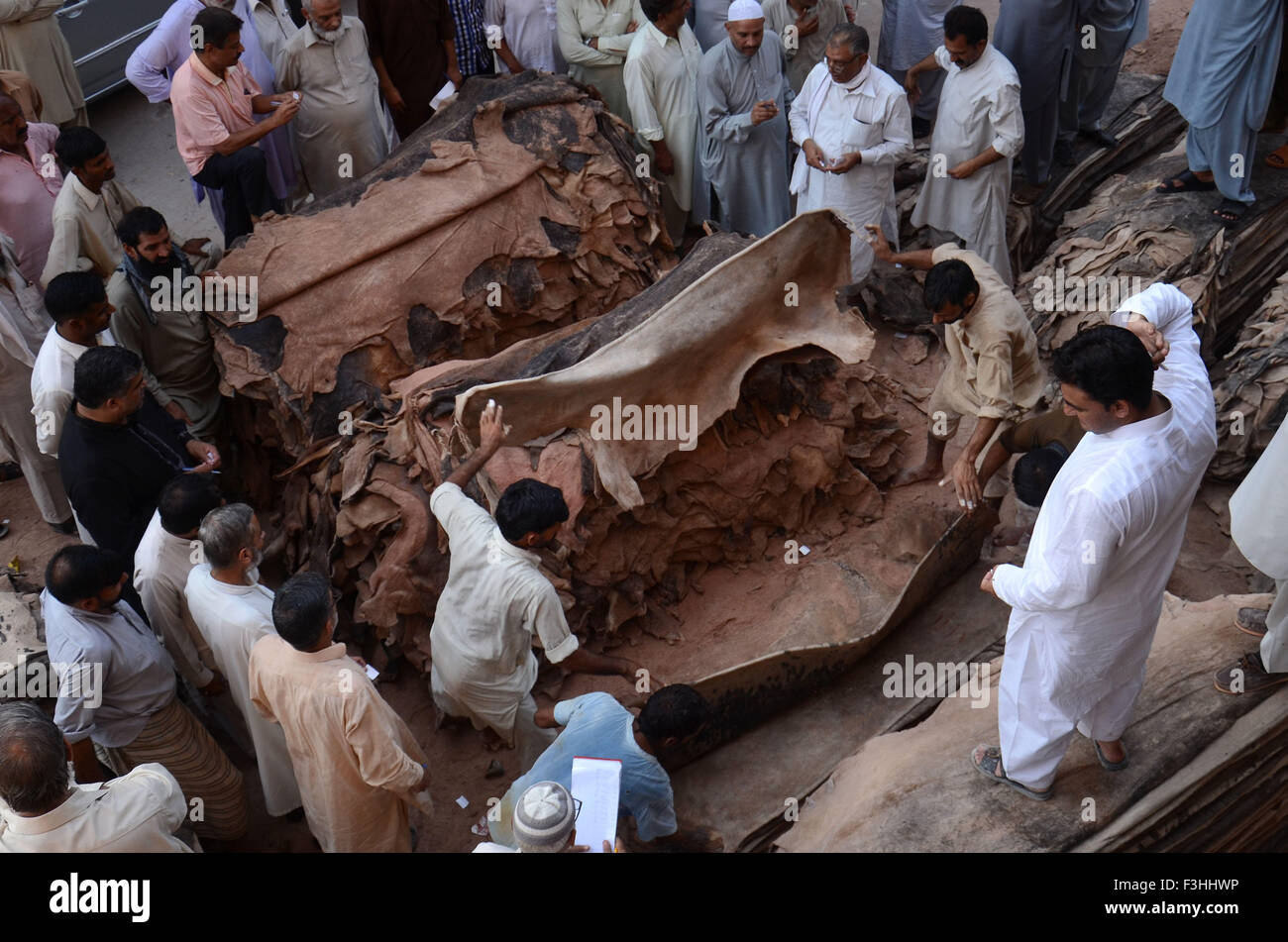 Lahore, Pakistan. 07th Oct, 2015. Pakistani workers collecting