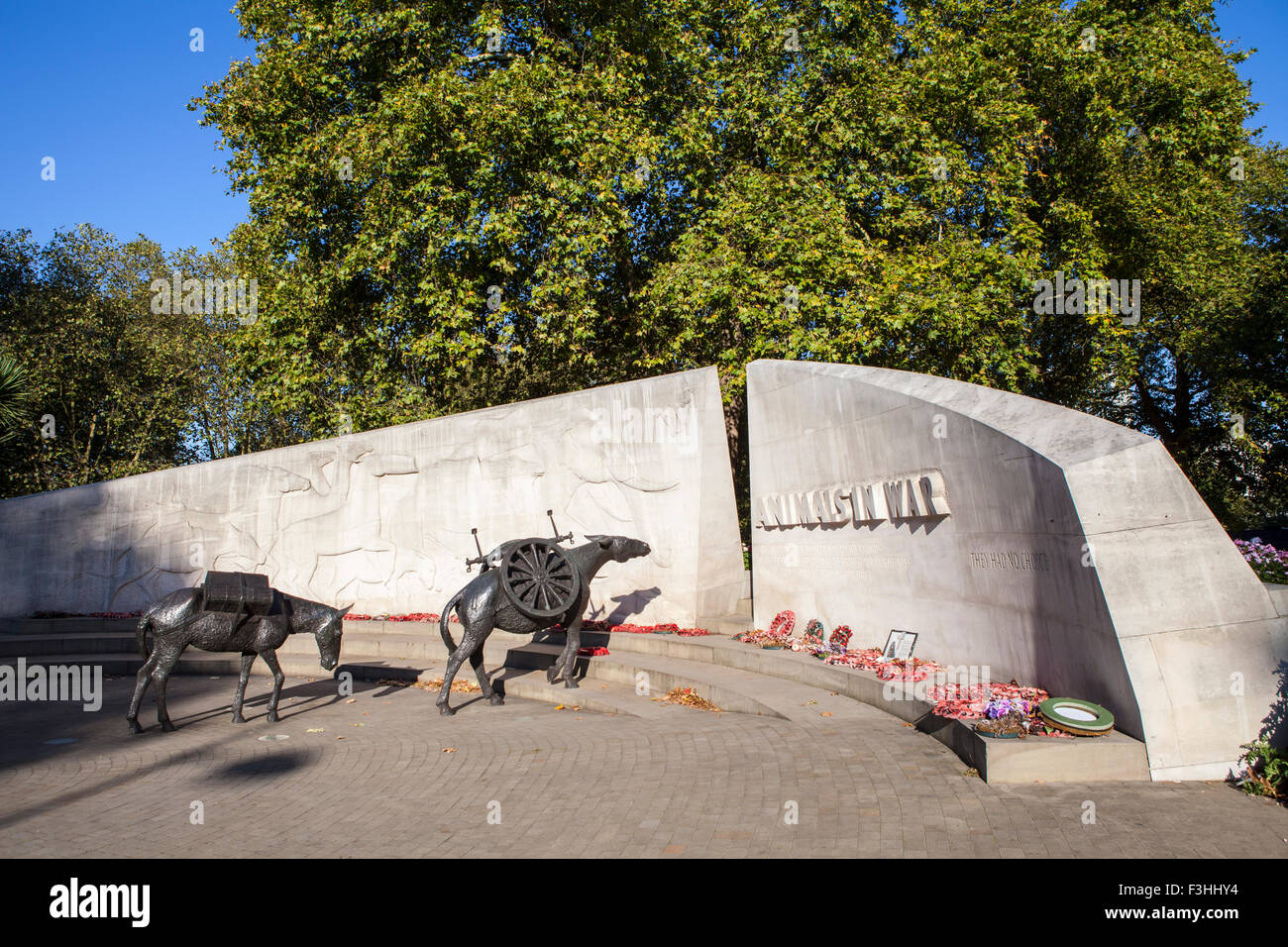 The Animals in War memorial located on Park Lane in London. The ...