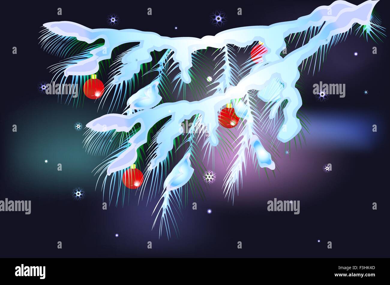 Snowy fir branches with red balls. EPS10 vector illustration Stock ...