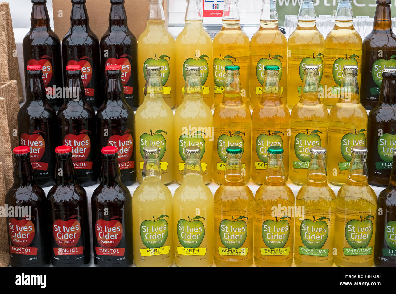 Bottles of Cider from the St.Ives cider company in St.Ives, Cornwall