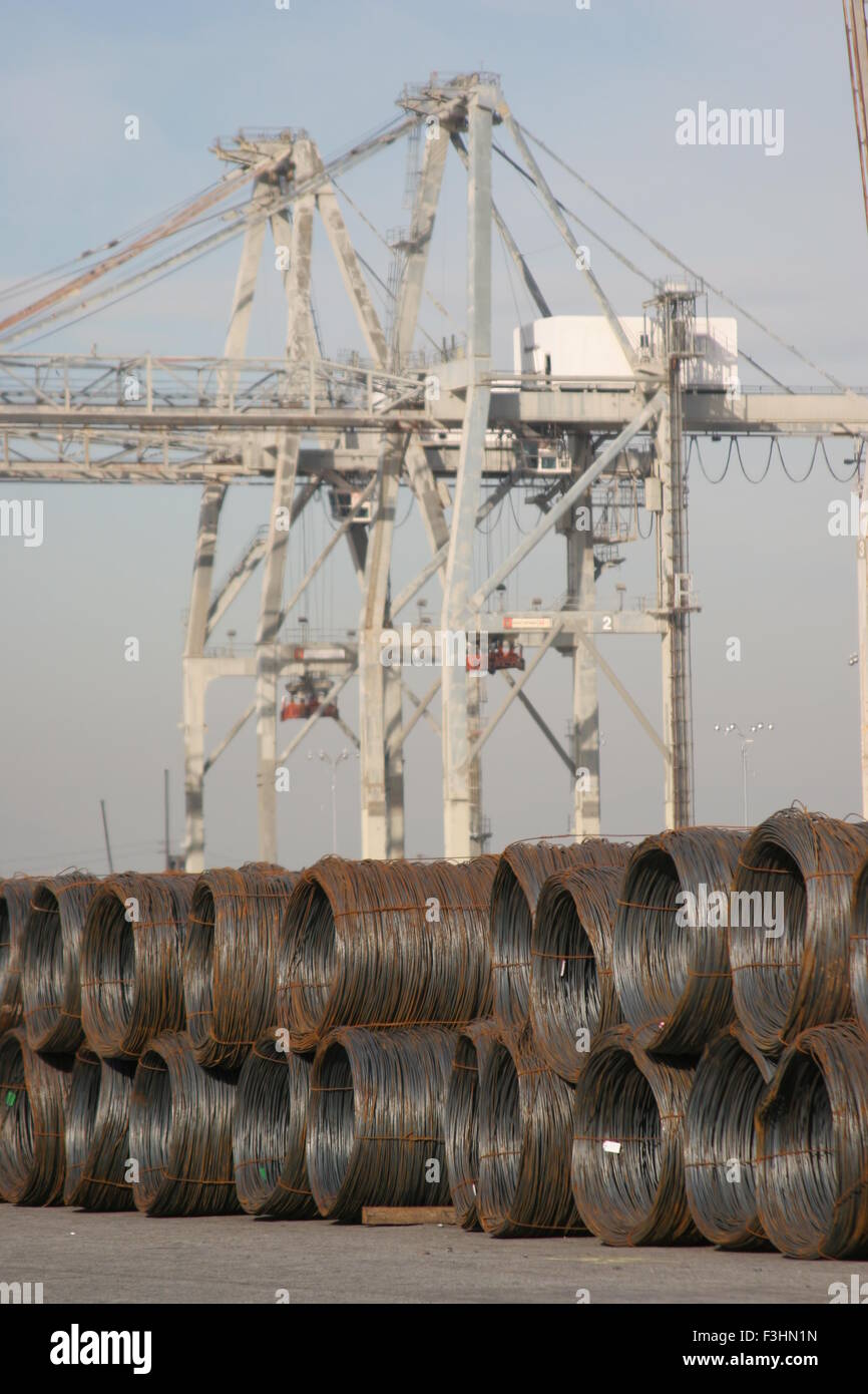 steel coils imported at port Stock Photo