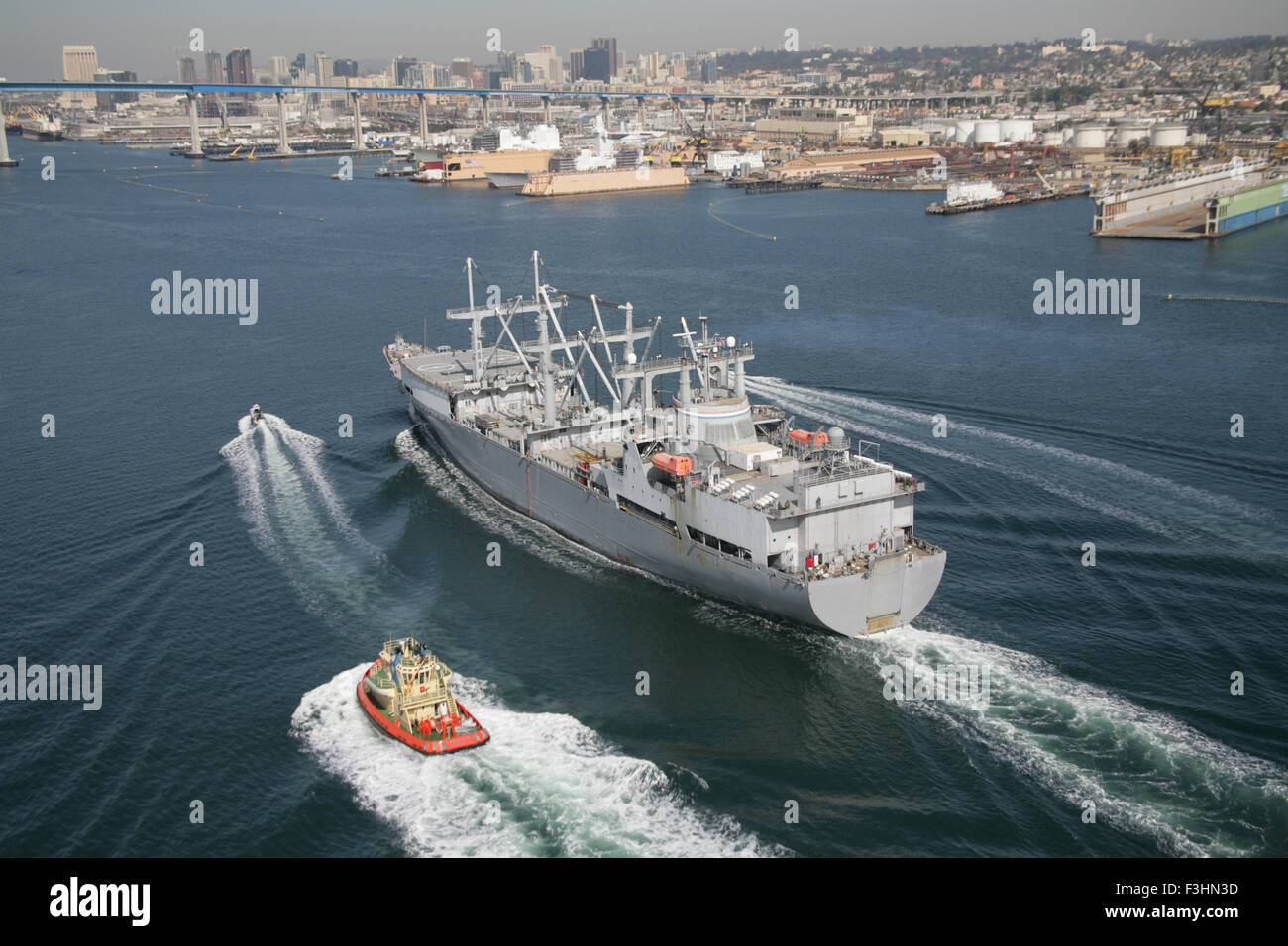 US Navy vessel sailing from San Diego Stock Photo