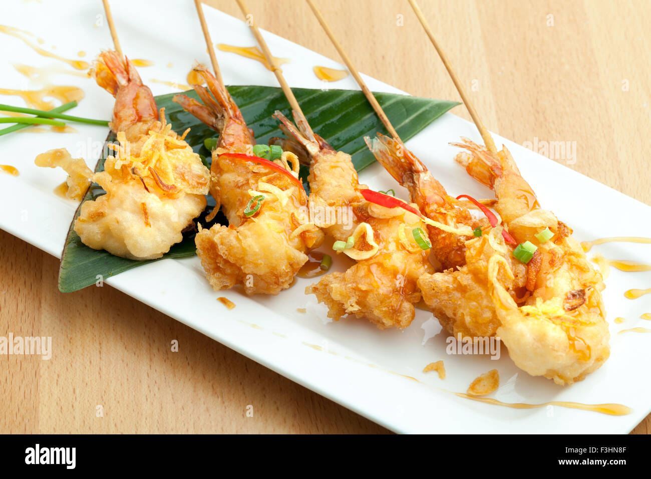 Thai Tempura Shrimp Skewers Stock Photo