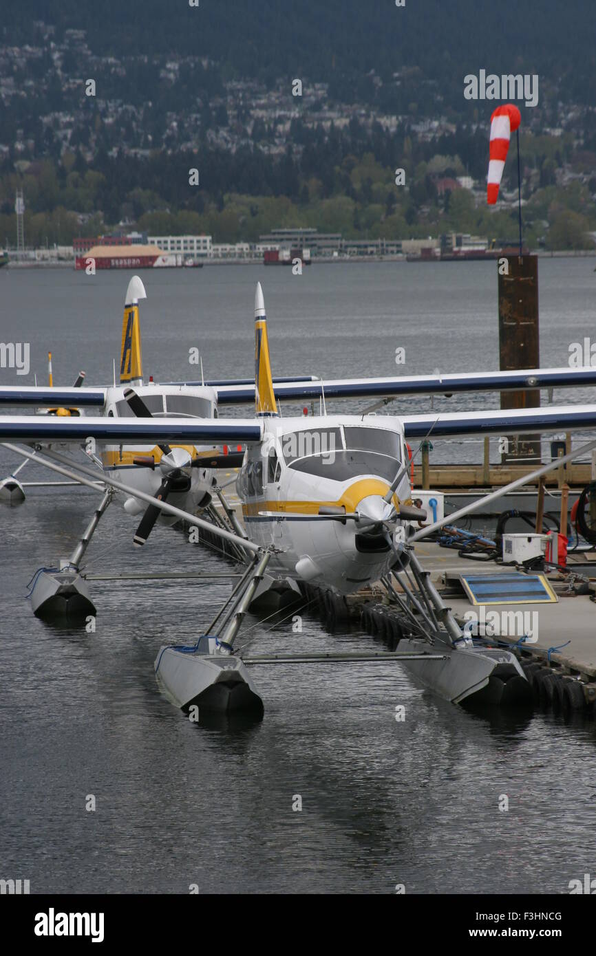 seaplanes moored in Vancouver, BC, Canada Stock Photo