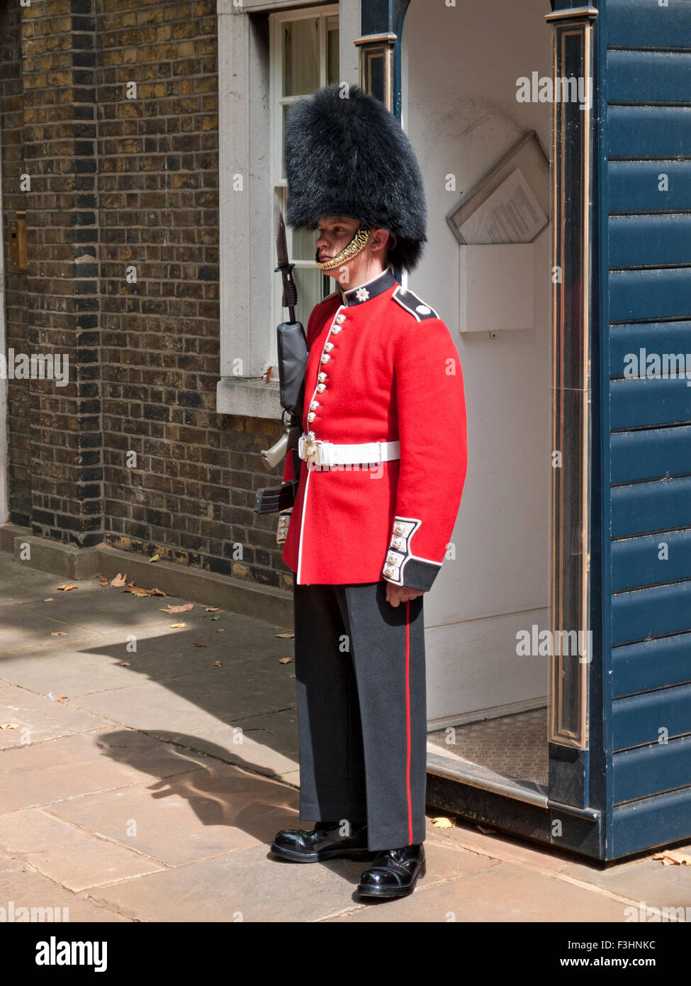 Guard on Royal Guard duties in St James' Palace. The Mall. London. England. Great Britain. Stock Photo