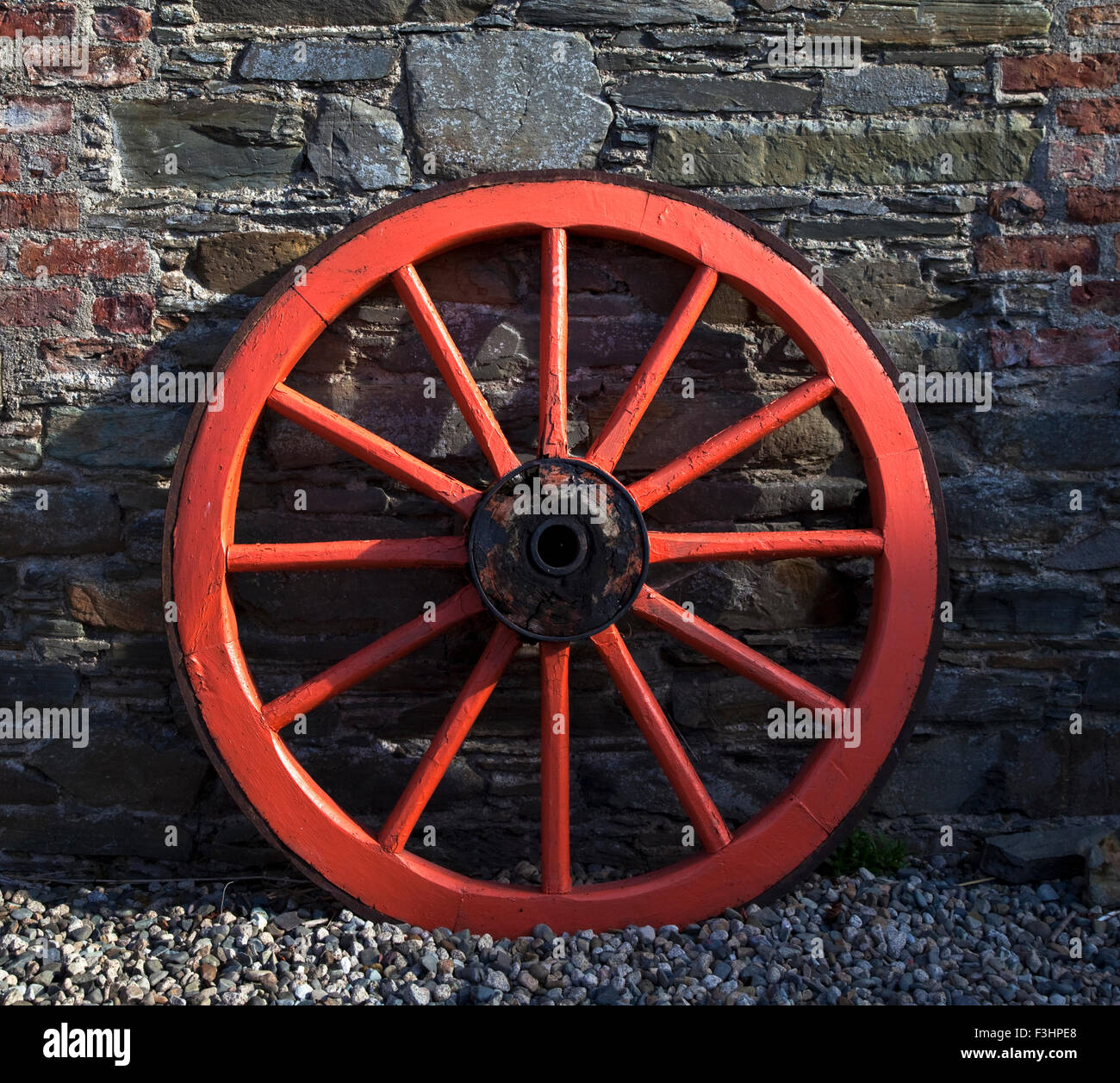 Old Wagon wheel in Ireland. Stock Photo