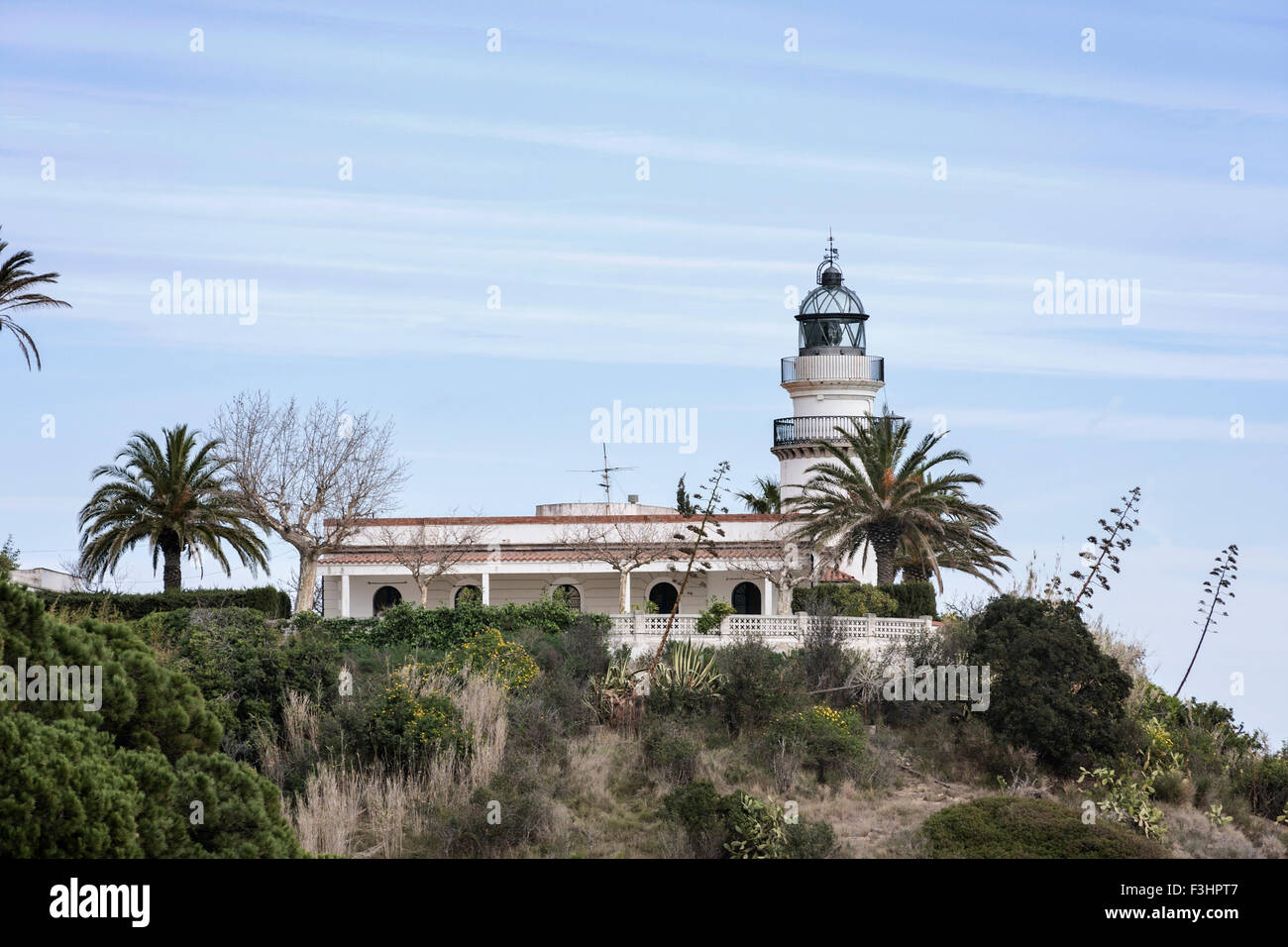Lighthouse, Calella de Mar. XIX century. Stock Photo