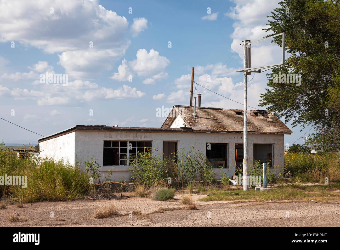 Abandoned Post Office and gas station along Route 66 in Cuervo, New