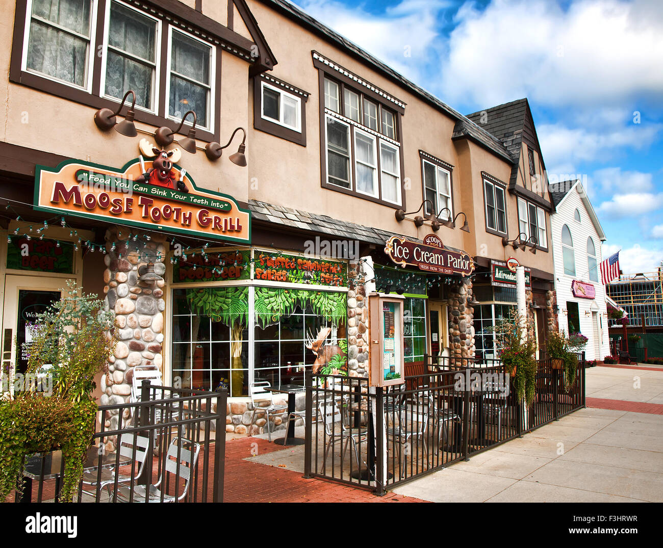 Lake George, New York, USA. September 20, 2015. Store fronts along Route 9 in the town center of Lake George, New York Stock Photo