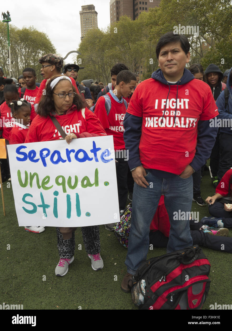 The "Stand for School Equality Rally" at Cadman Plaza on October 7, 2015 in New York City. Stock Photo