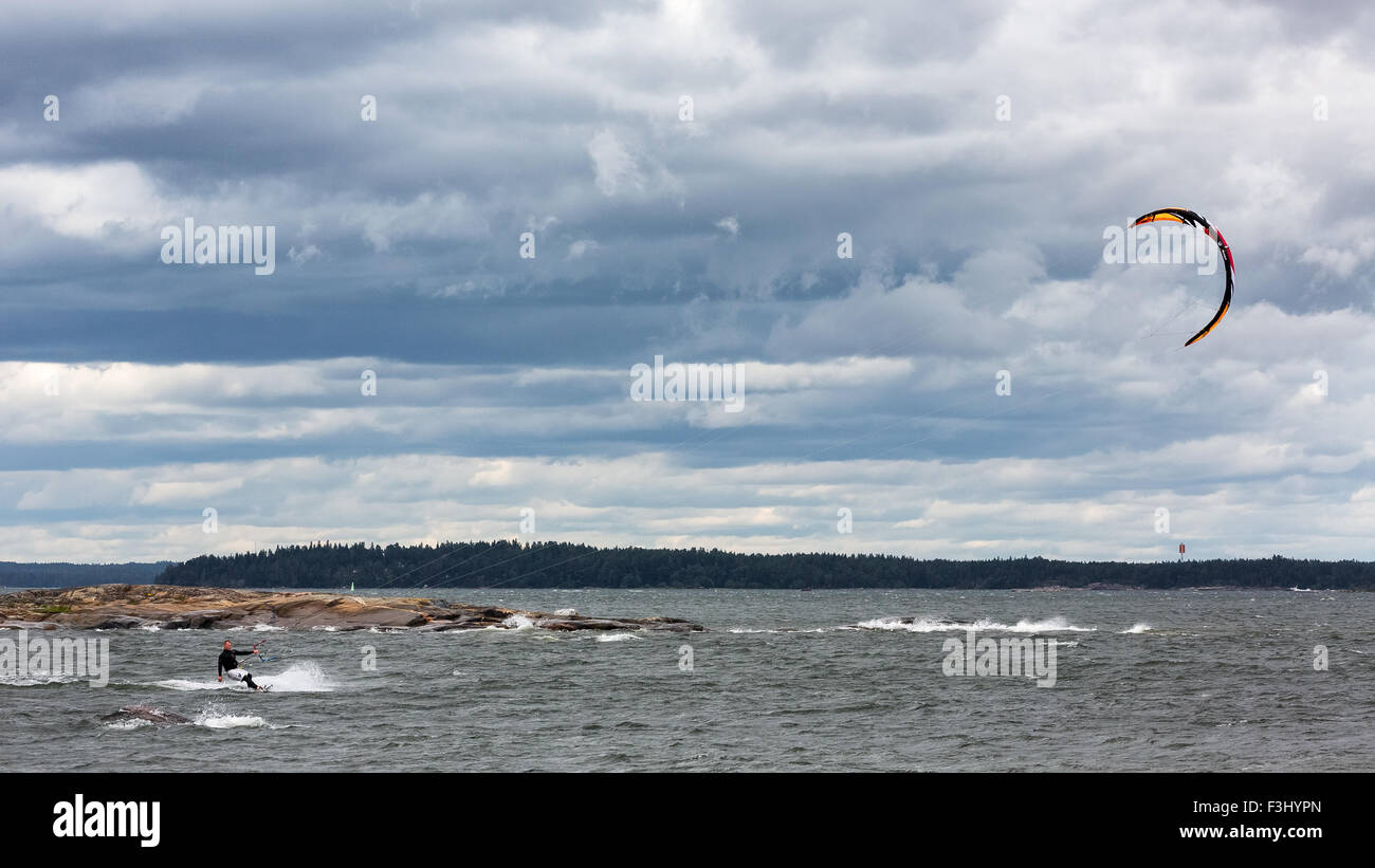 Kitesurfing at Hattusaari, Helsinki, Finland, Europe, EU Stock Photo