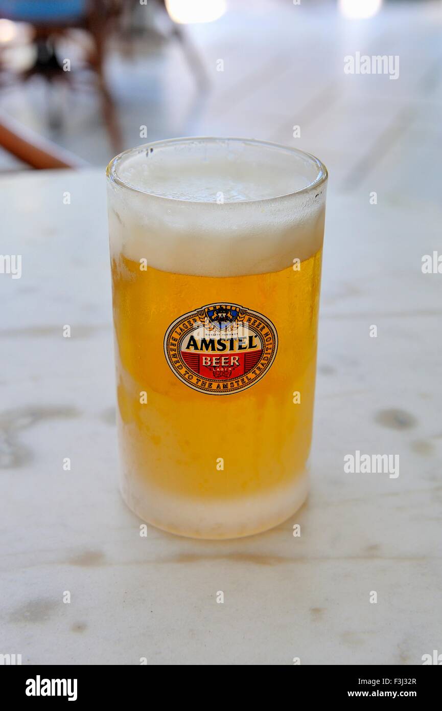 A cold glass of Amstel beer lager Stock Photo