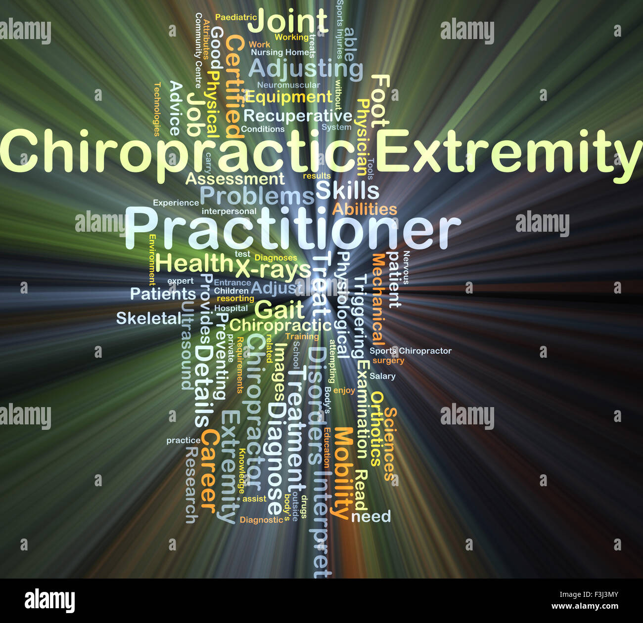 Background concept wordcloud illustration of chiropractic extremity practitioner glowing light Stock Photo