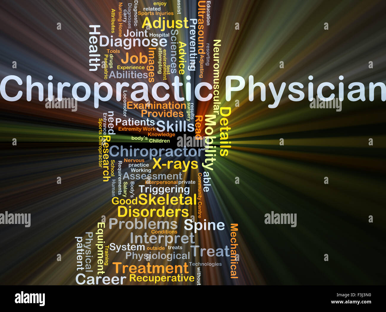 Background concept wordcloud illustration of chiropractic physician glowing light Stock Photo