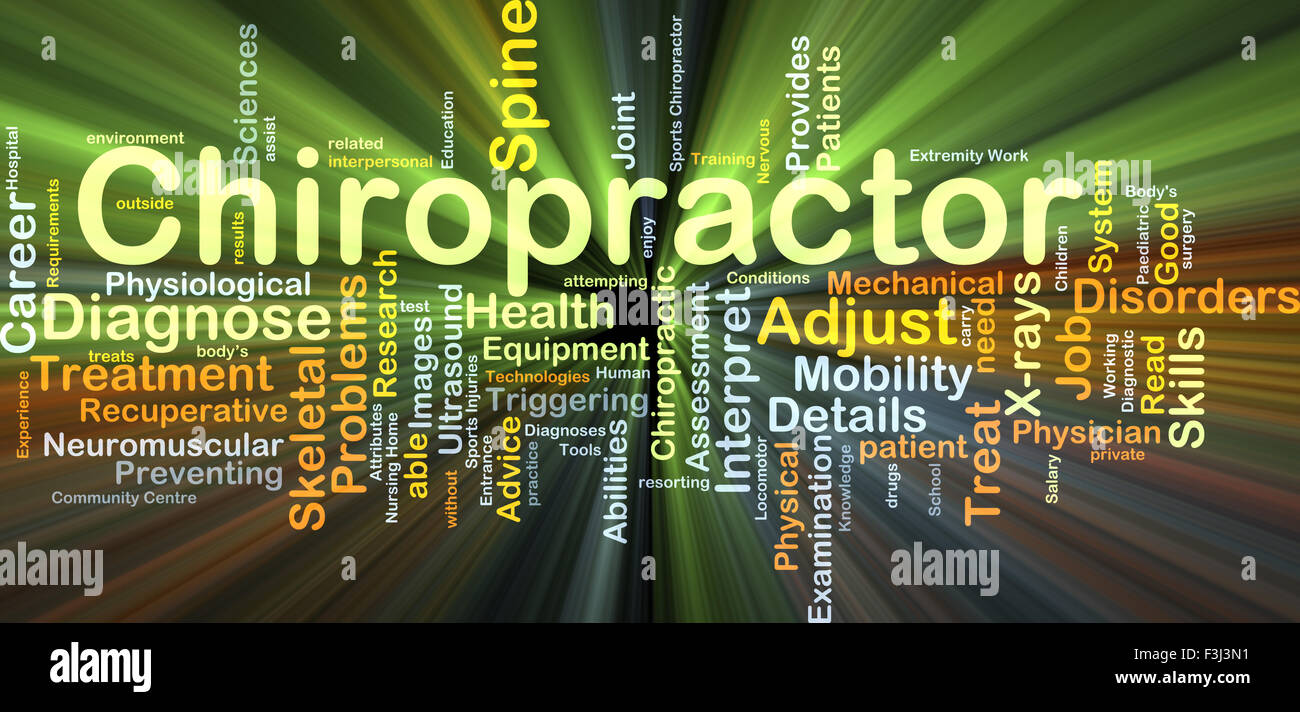 Background concept wordcloud illustration of chiropractor glowing light Stock Photo