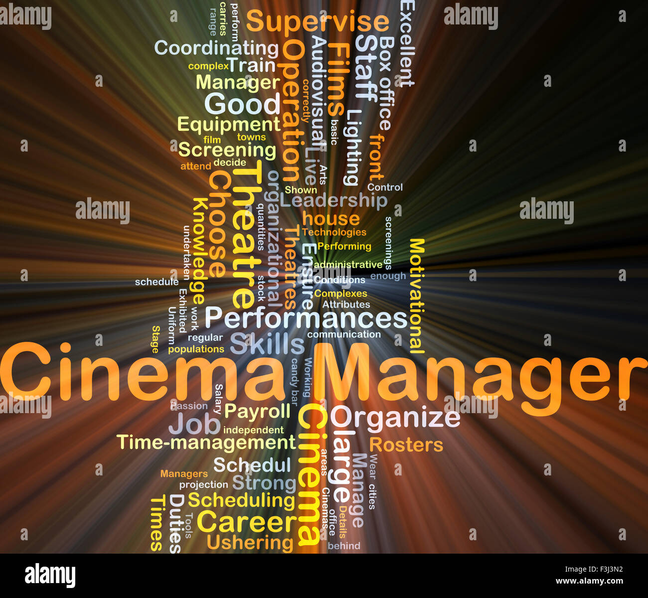 Background concept wordcloud illustration of cinema manager glowing light Stock Photo