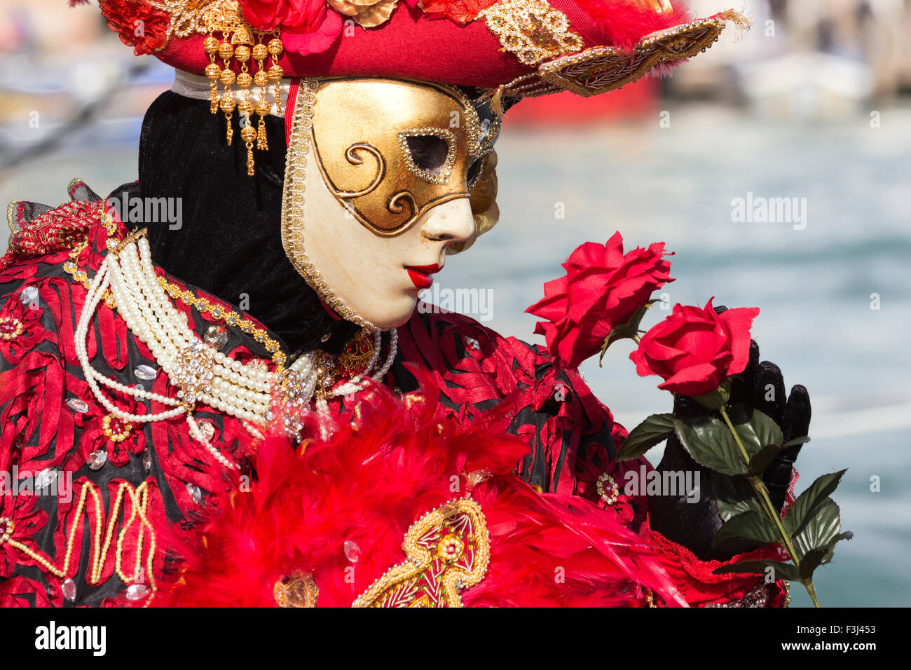 Costumed woman  during Carnival in Venice, Italy Stock Photo