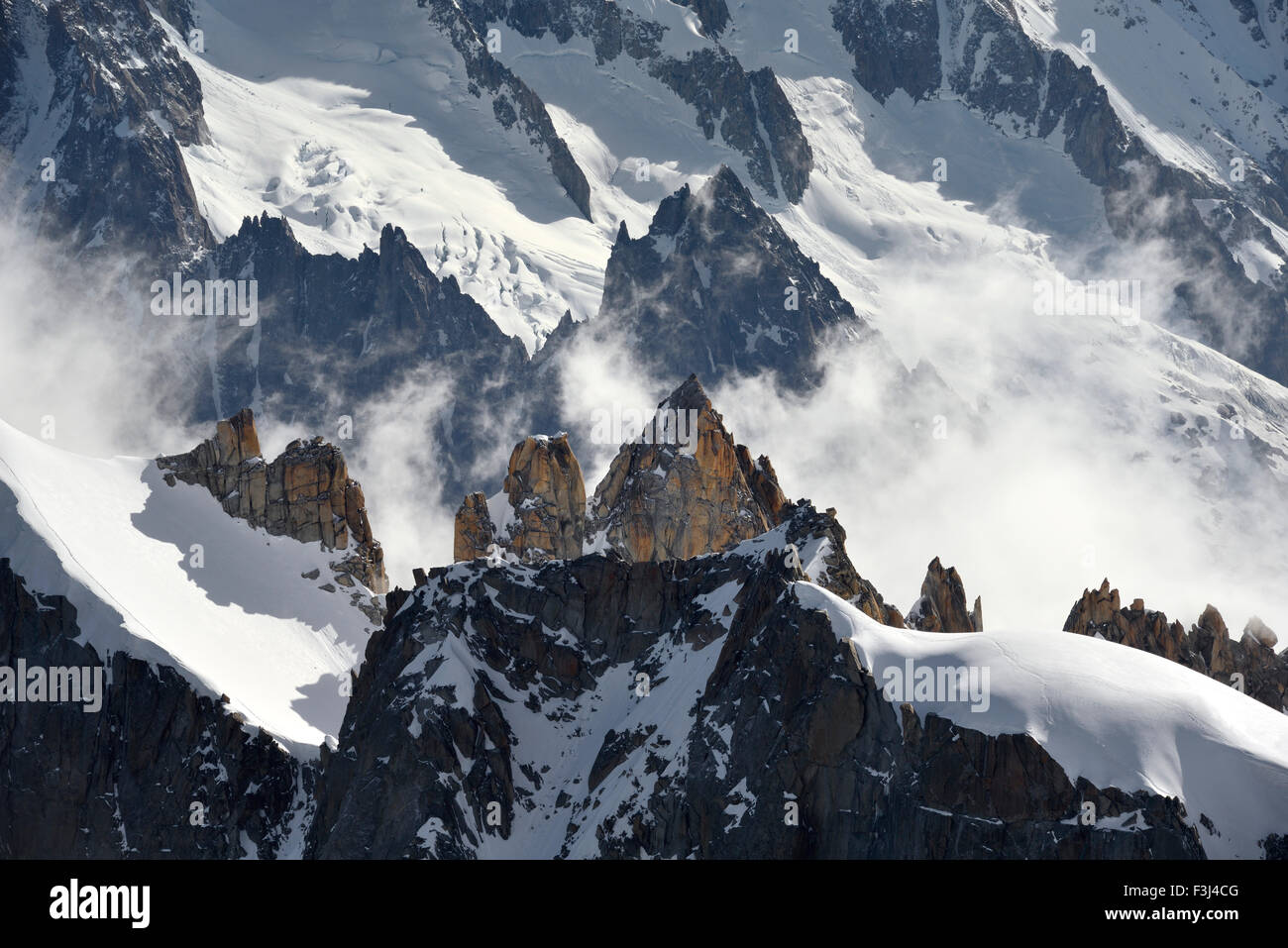 Mountain peaks, Aiguille du Midi, Mont Blanc Massif, Chamonix, French Alps, Haute Savoie, France, Europe Stock Photo