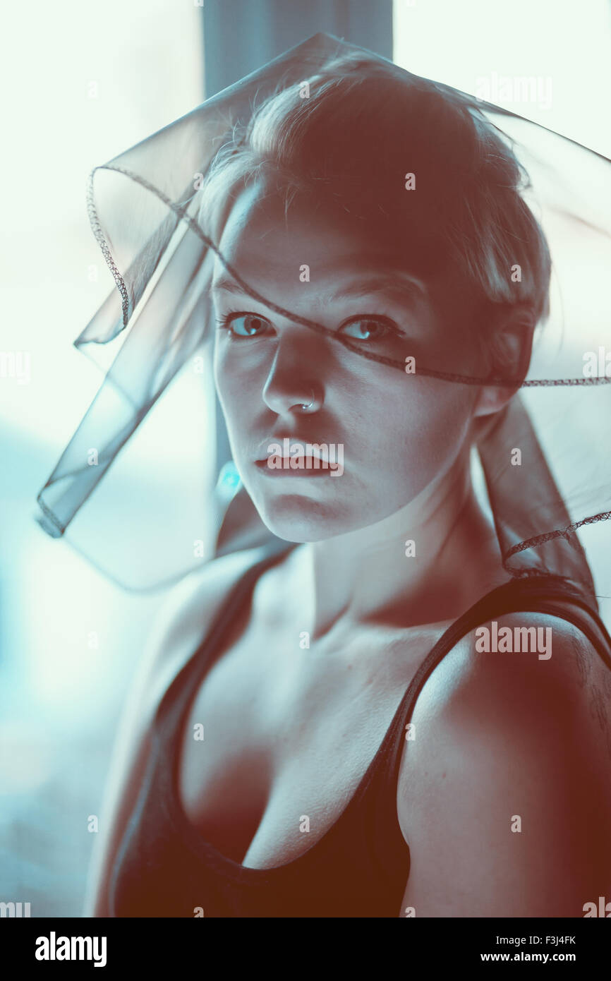 Young woman wearing a black veil Stock Photo - Alamy
