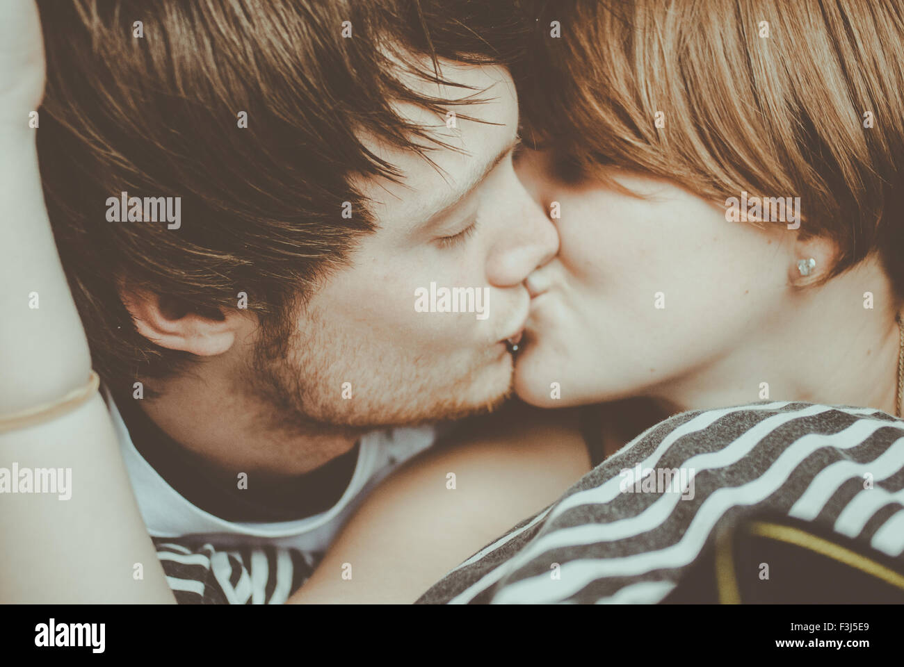 Cute young couple kissing, selfie Stock Photo