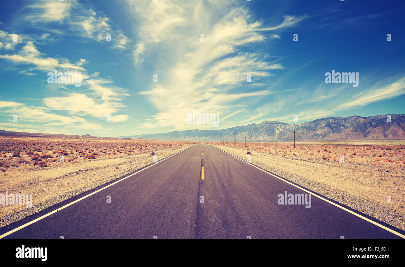 Vintage style country highway in USA, travel adventure concept. Stock Photo