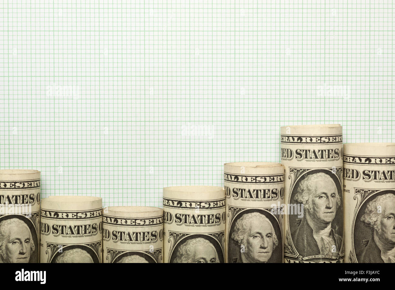 US dollar notes forming an uptrend graph Stock Photo