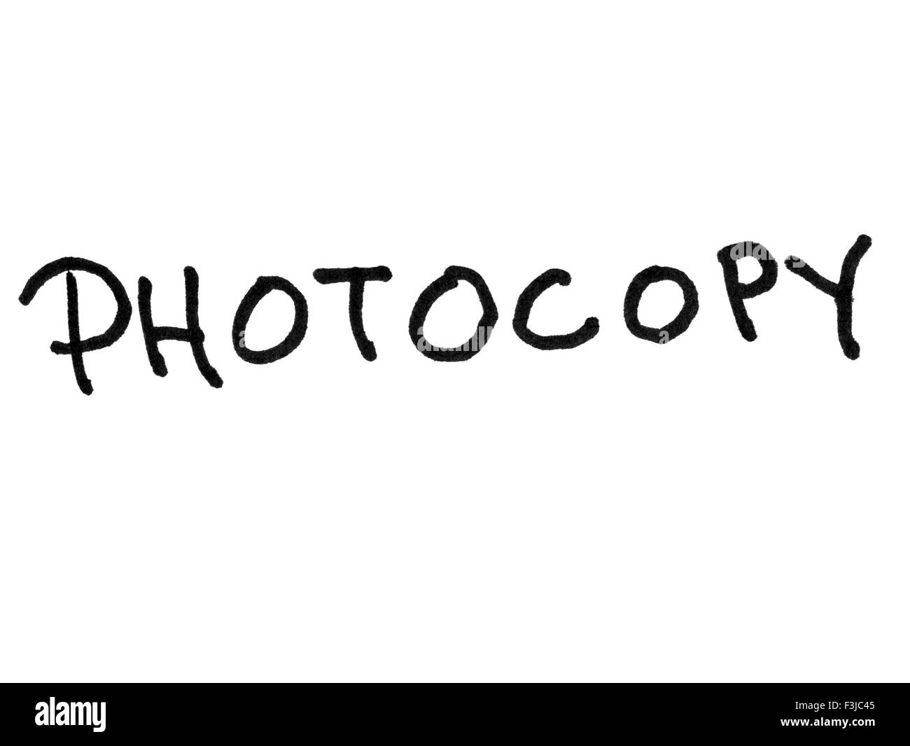 Word photocopy handwritten with black marker isolated on white background Stock Photo