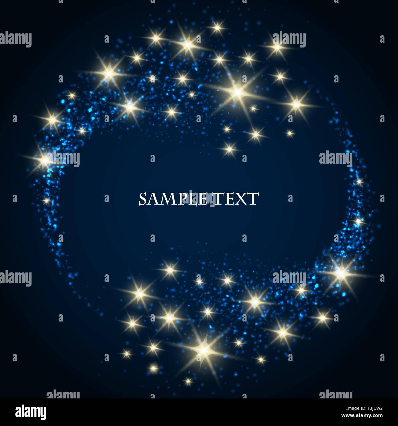 Abstract background with bubbles and shining stars on dark blue background and text sample. Stock Vector