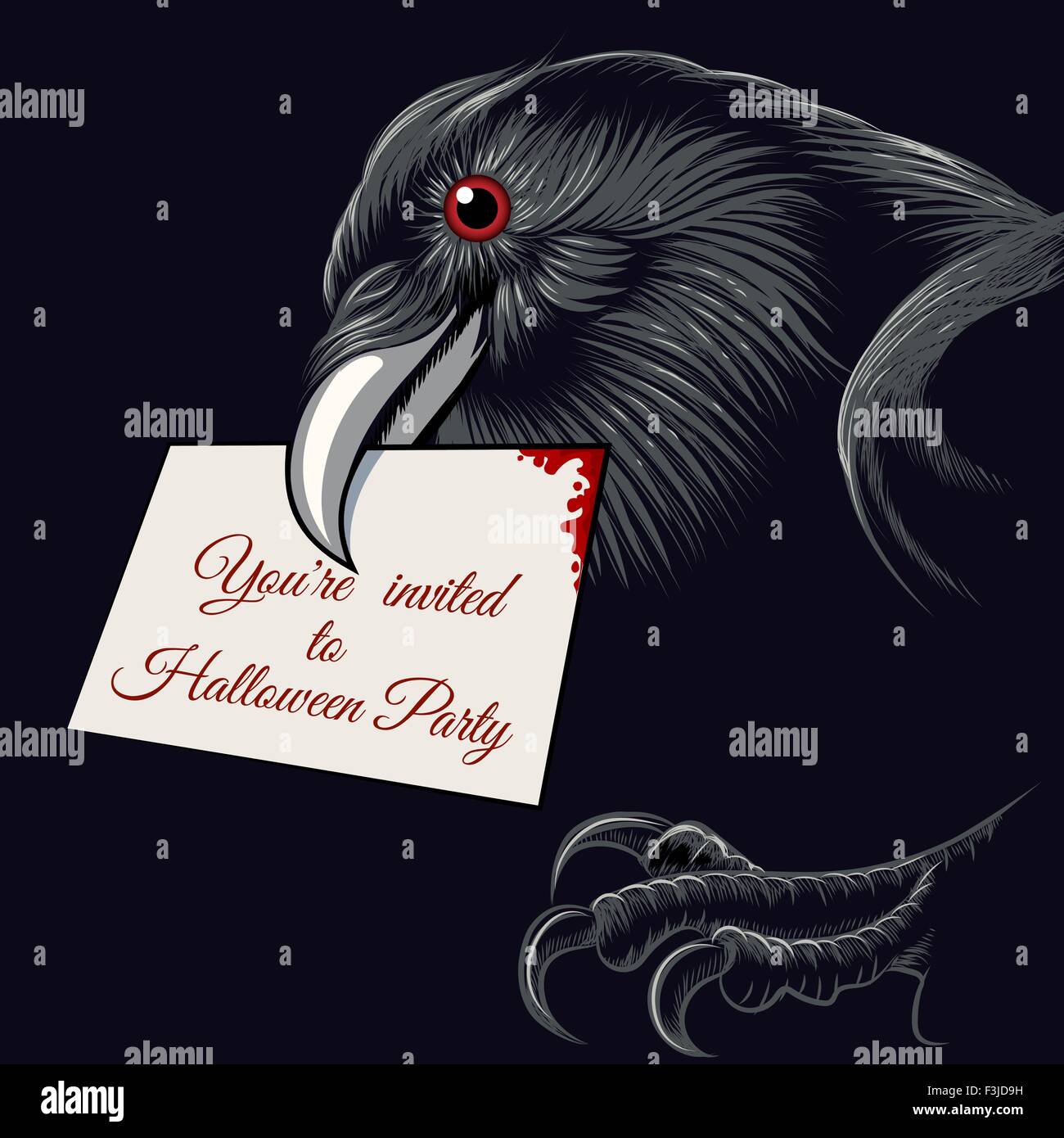 The raven with invitation card to Halloween Party in a beak. Free font used  Stock Vector Image & Art - Alamy