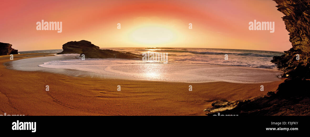 Portugal:  Scenic panorama of beach  at the Alentejo Coast Stock Photo