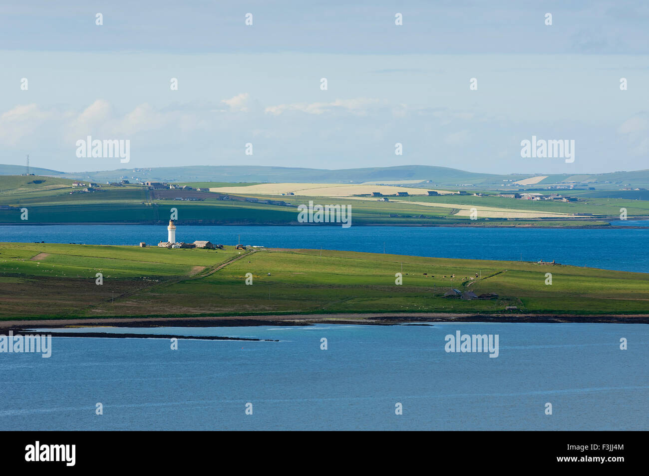 Looking over Graemsay & Scapa Flow to Orkney Mainland from the island of Hoy, Orkney Islands, Scotland. Stock Photo