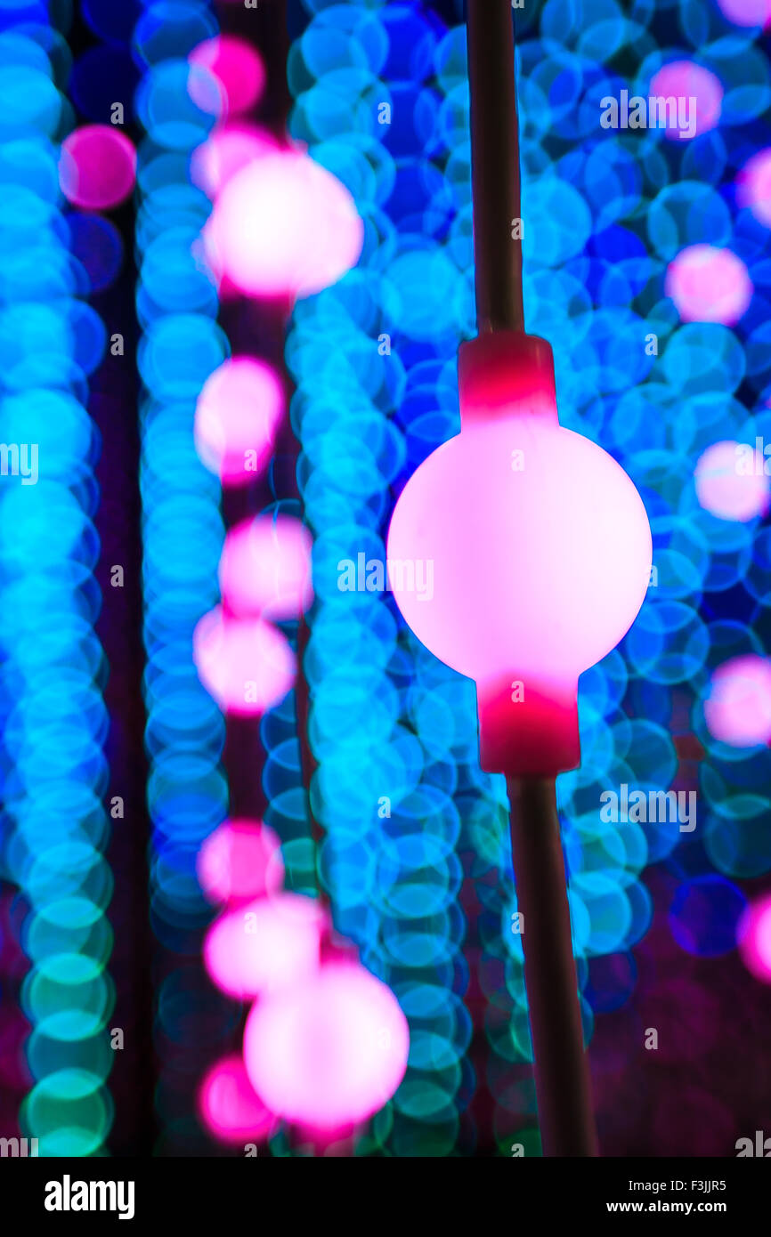 light, lights, illumination, Boekh, shallow, depth , field, blue, purple, circle, circles, circular, sphere, dark, abstract, art Stock Photo