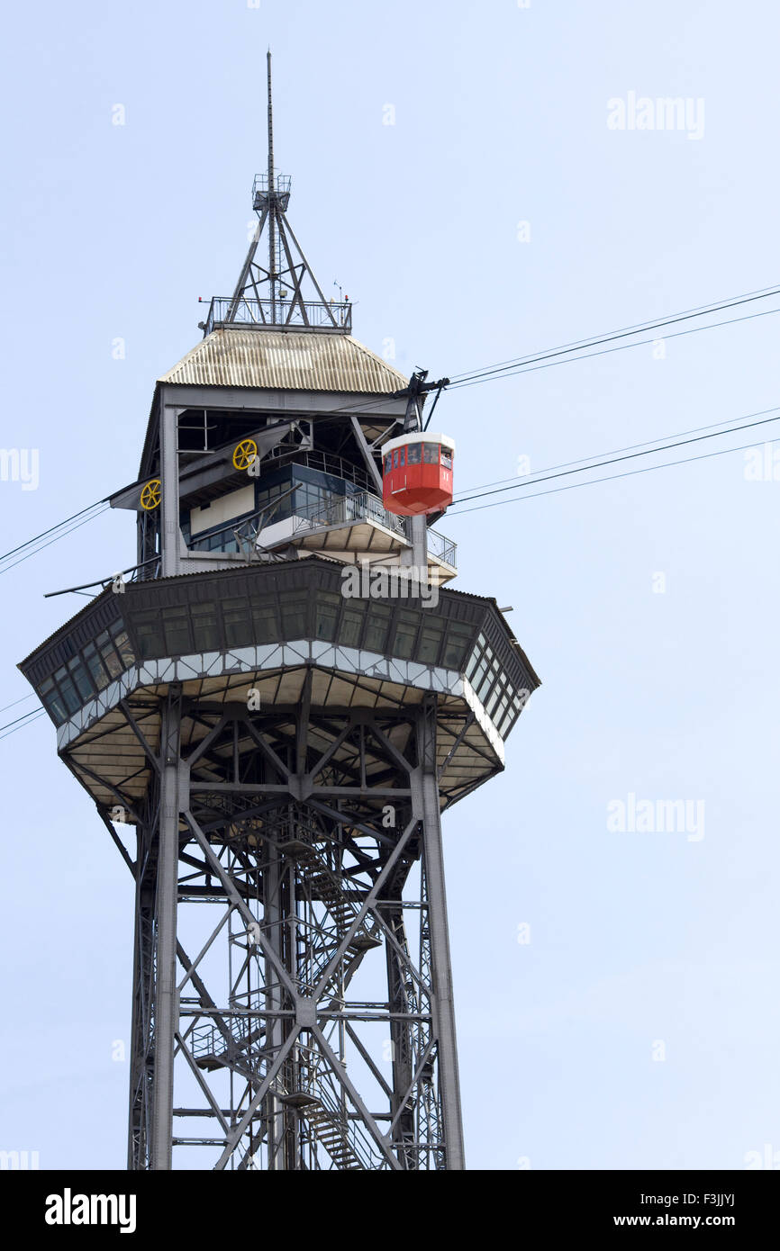 Cable car and tower in Barcelona Stock Photo - Alamy