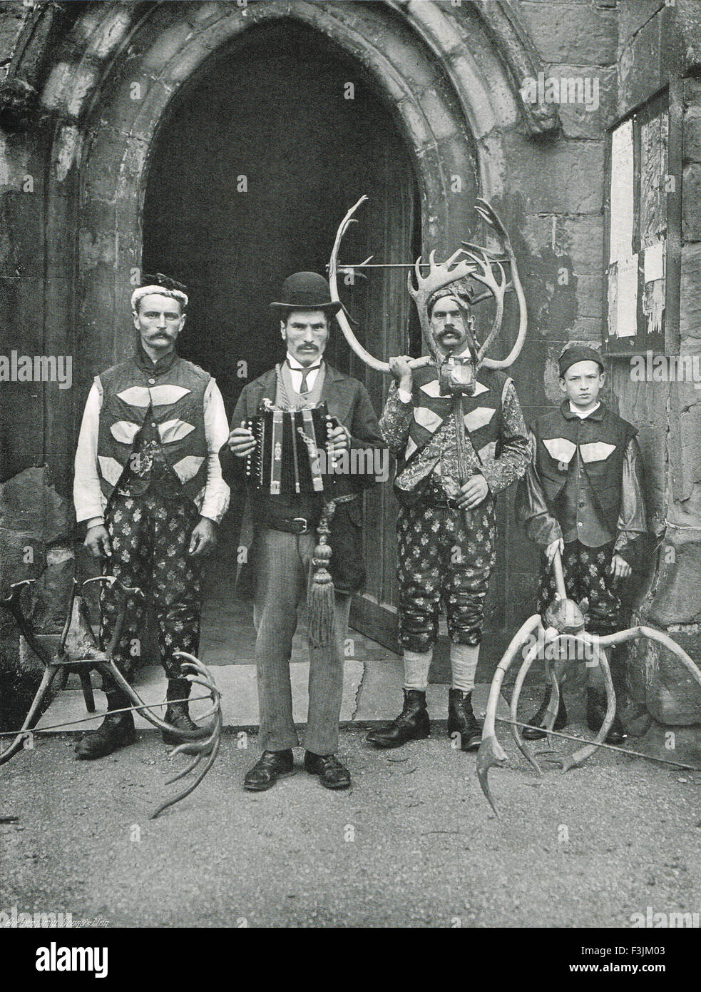 Musician & performers Abbots Bromley Horn Dance Circa 1906 Stock Photo