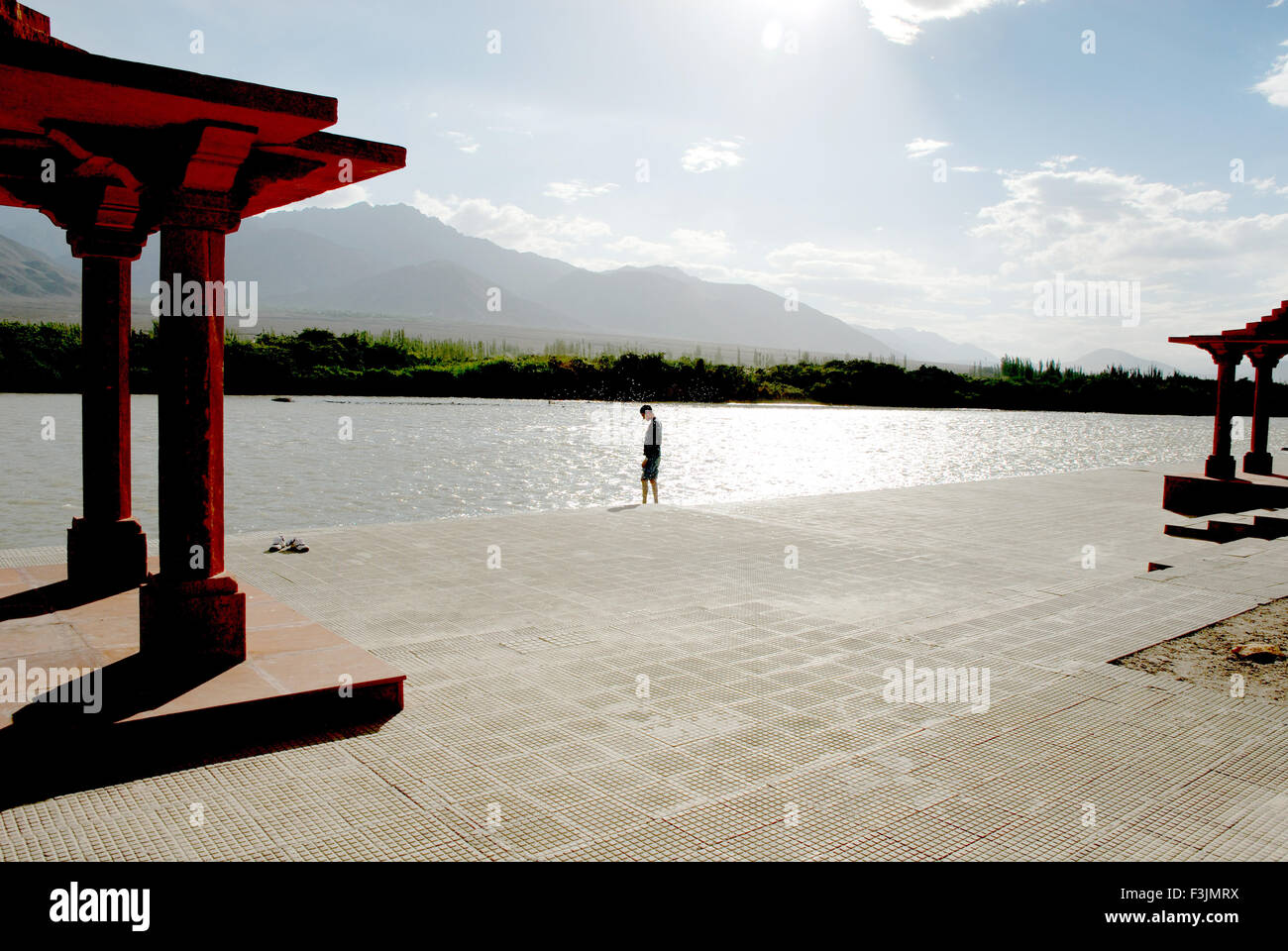 Chatris at Indus river at Leh ; Ladakh ; Jammu & Kashmir ; India Stock Photo