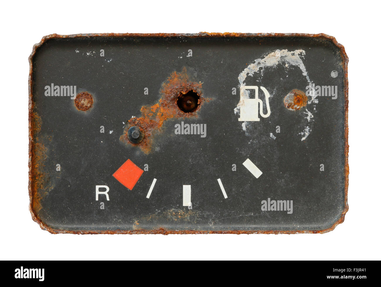 old and broken fuel indicator Stock Photo
