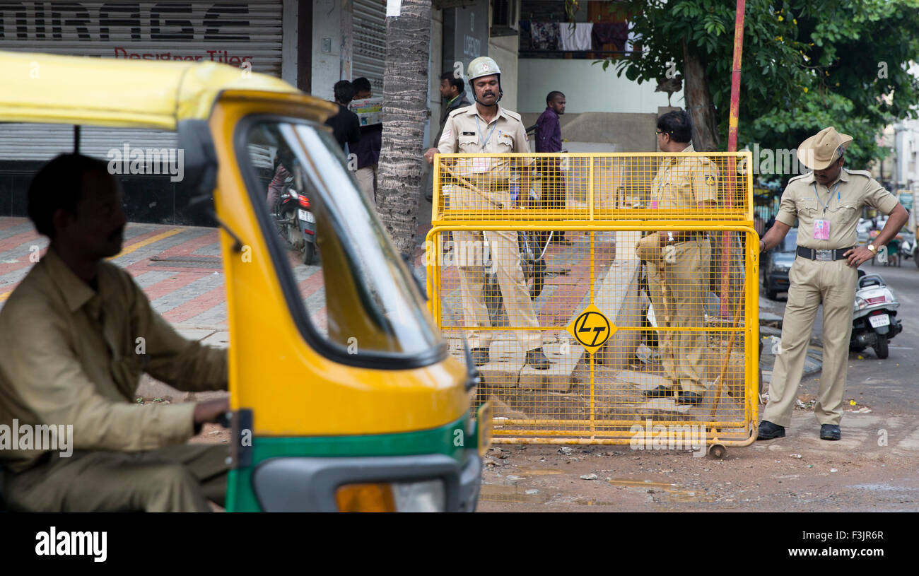 Bangalore, India. 06th Oct, 2015. Police officers on the streets of