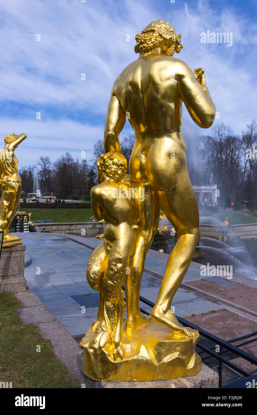 Gold Statues, Peterhof, St. Petersburg Stock Photo