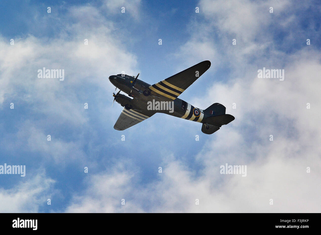 Dakota aircraft with D-Day stripes at Lincoln . Stock Photo