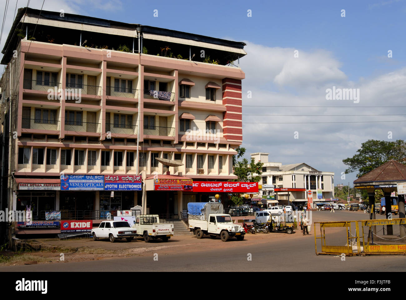 Modern building Shops Moodabidri Dakshina Kannada Karnataka India Stock Photo