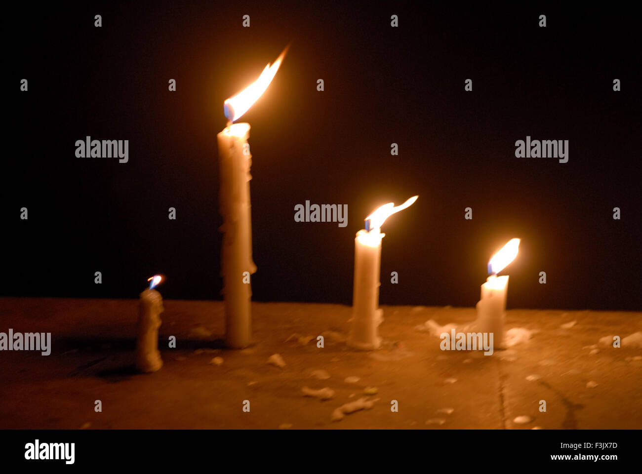 Candles of wax illuminated for celebrating Gudi Padva Festival ; New year of Hindu religion ; Masunda Tank Thane Maharashtra india asia Stock Photo