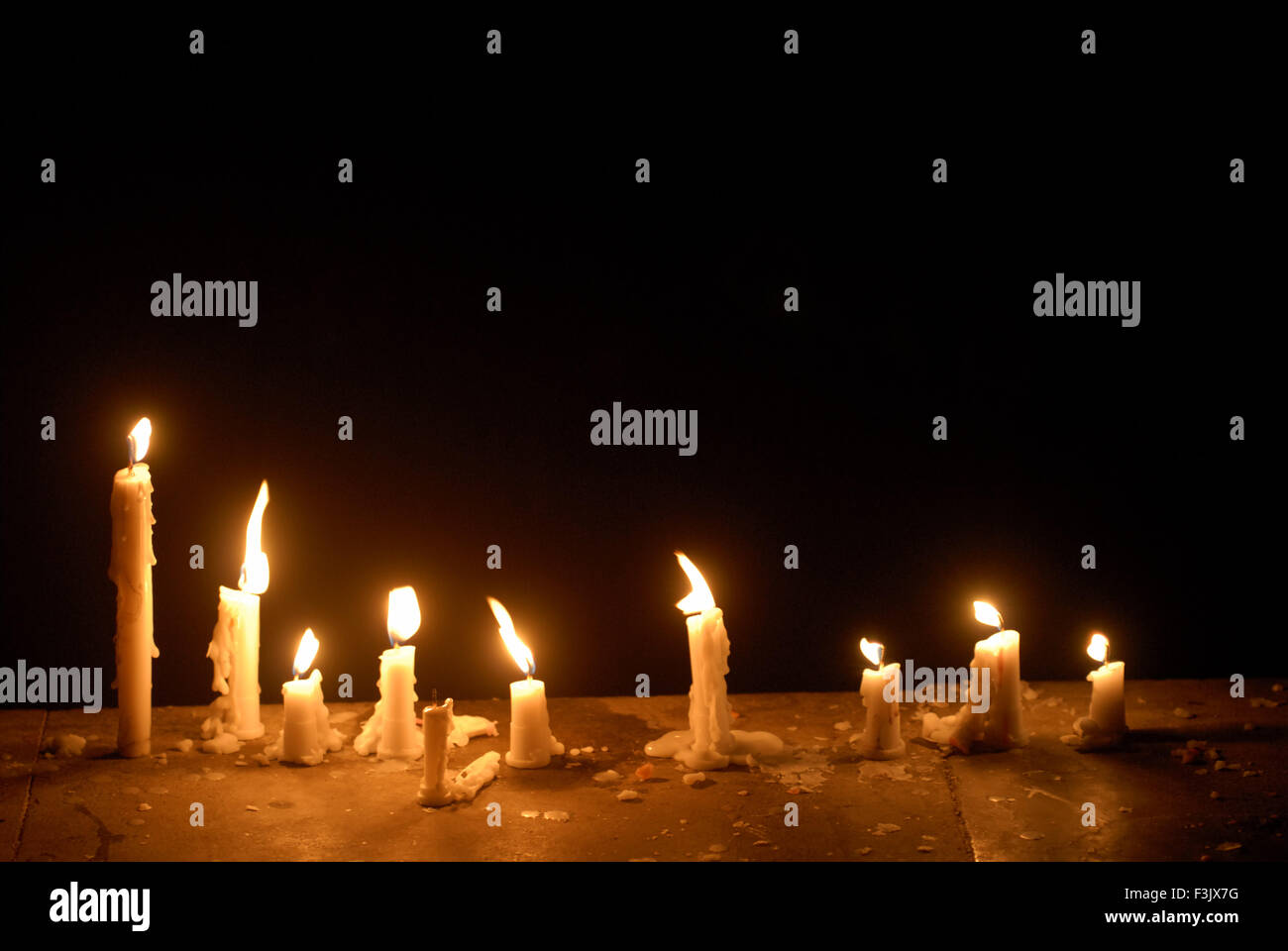 Candles of wax illuminated for celebrating Gudi Padva Festival ; New year of Hindu religion ; Masunda Tank Thane Maharashtra india Stock Photo