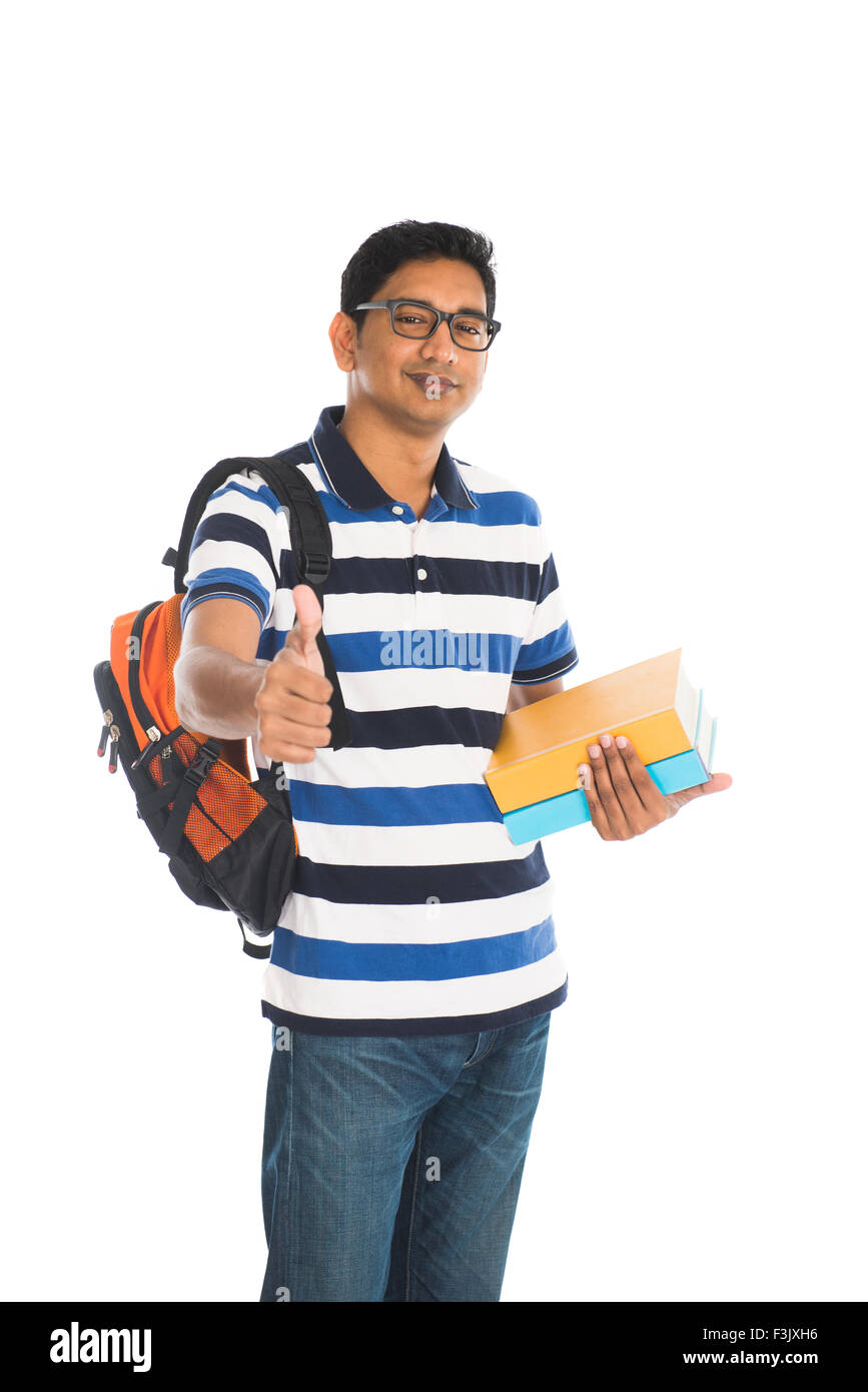 Indian young student carrying books on white Stock Photo Alamy