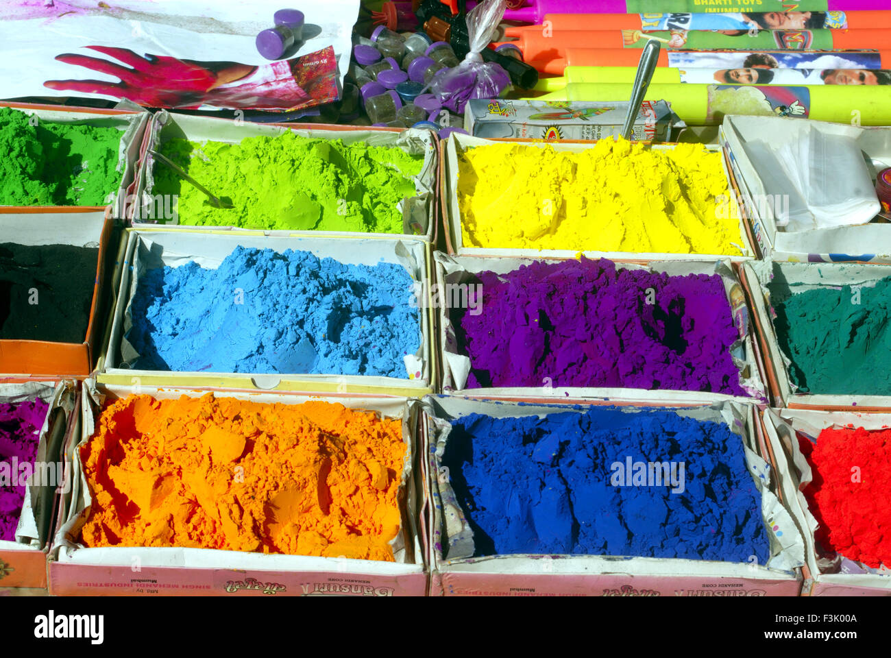 Powder of colors kept in boxes for sale used for celebrating ...