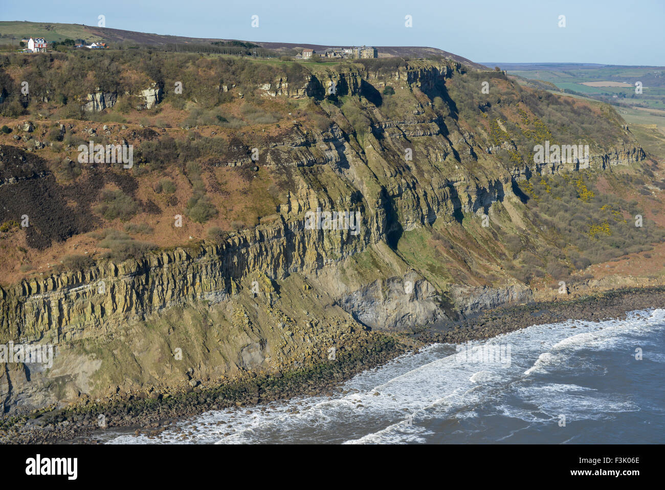 Aerial photograph of Blea Wyke Point, Ravenscar, North Yorkshire Stock Photo