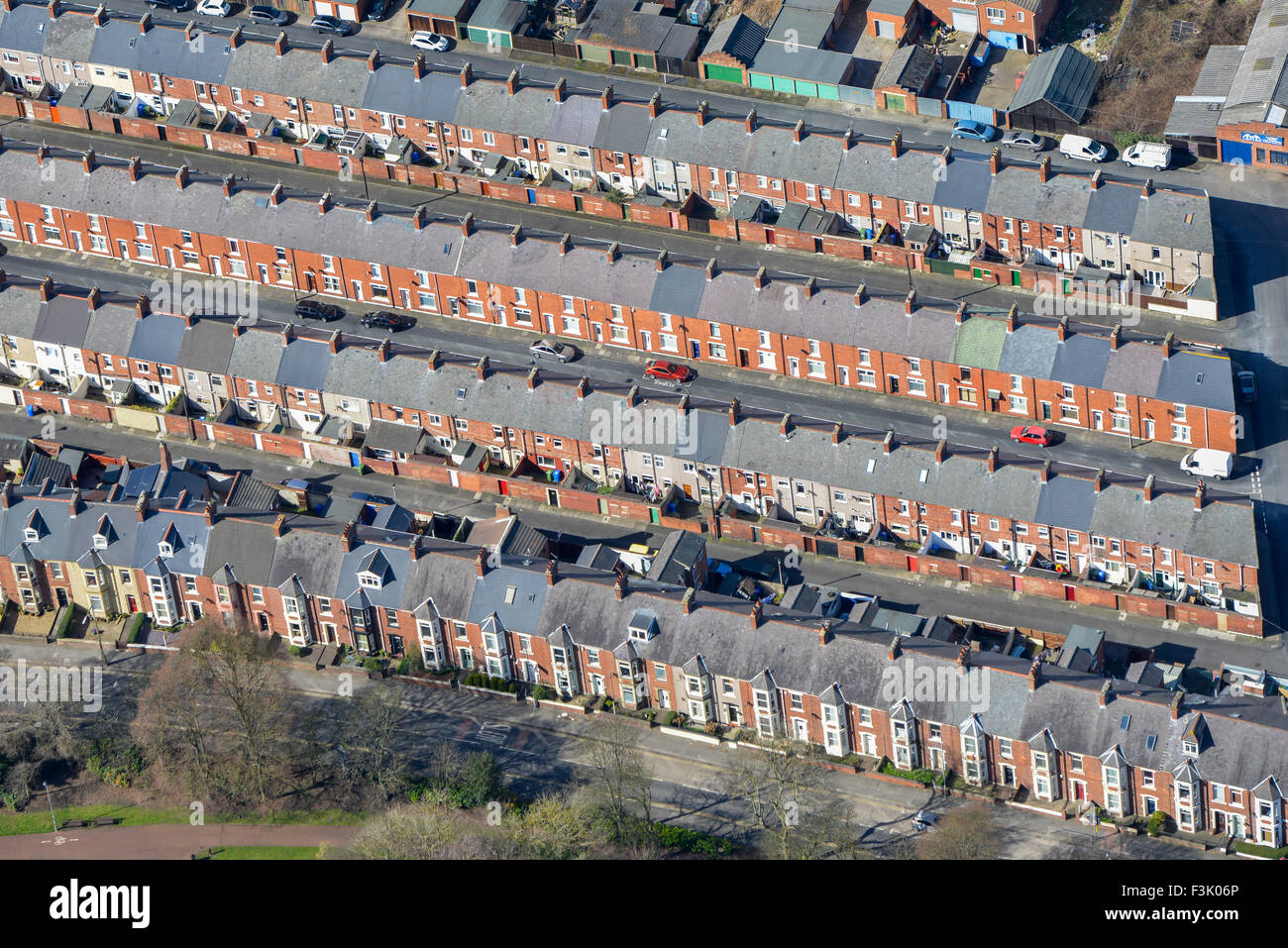 Aerial photograph of terraced housing in Blyth, Northumberland Stock