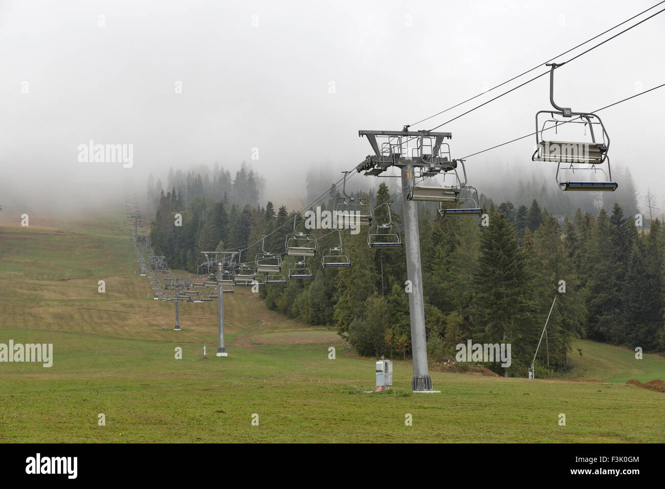skiing lift mechanism in the fall preparing for winter season Stock Photo