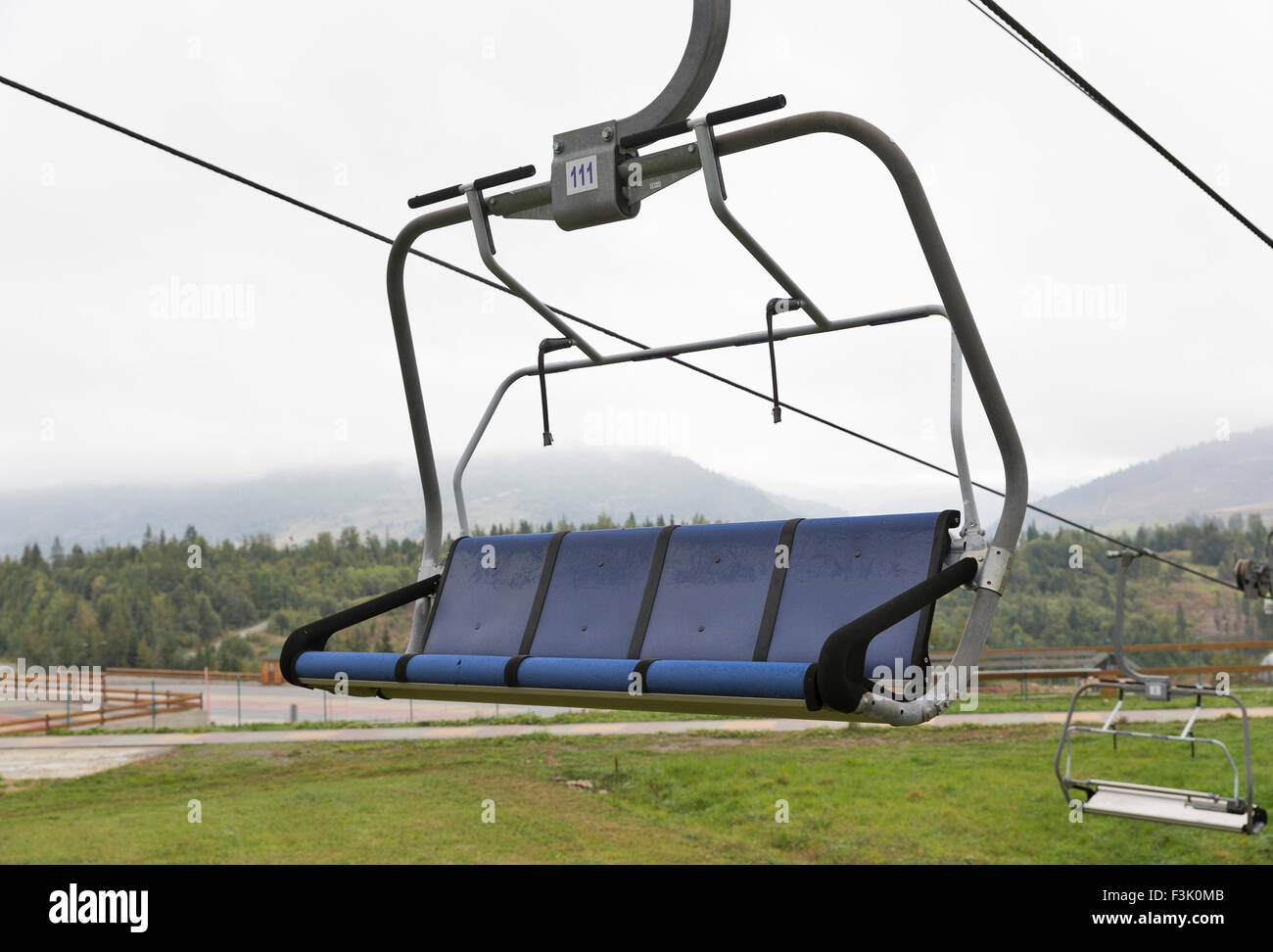 skiing lift chair in the fall preparing for winter season Stock Photo