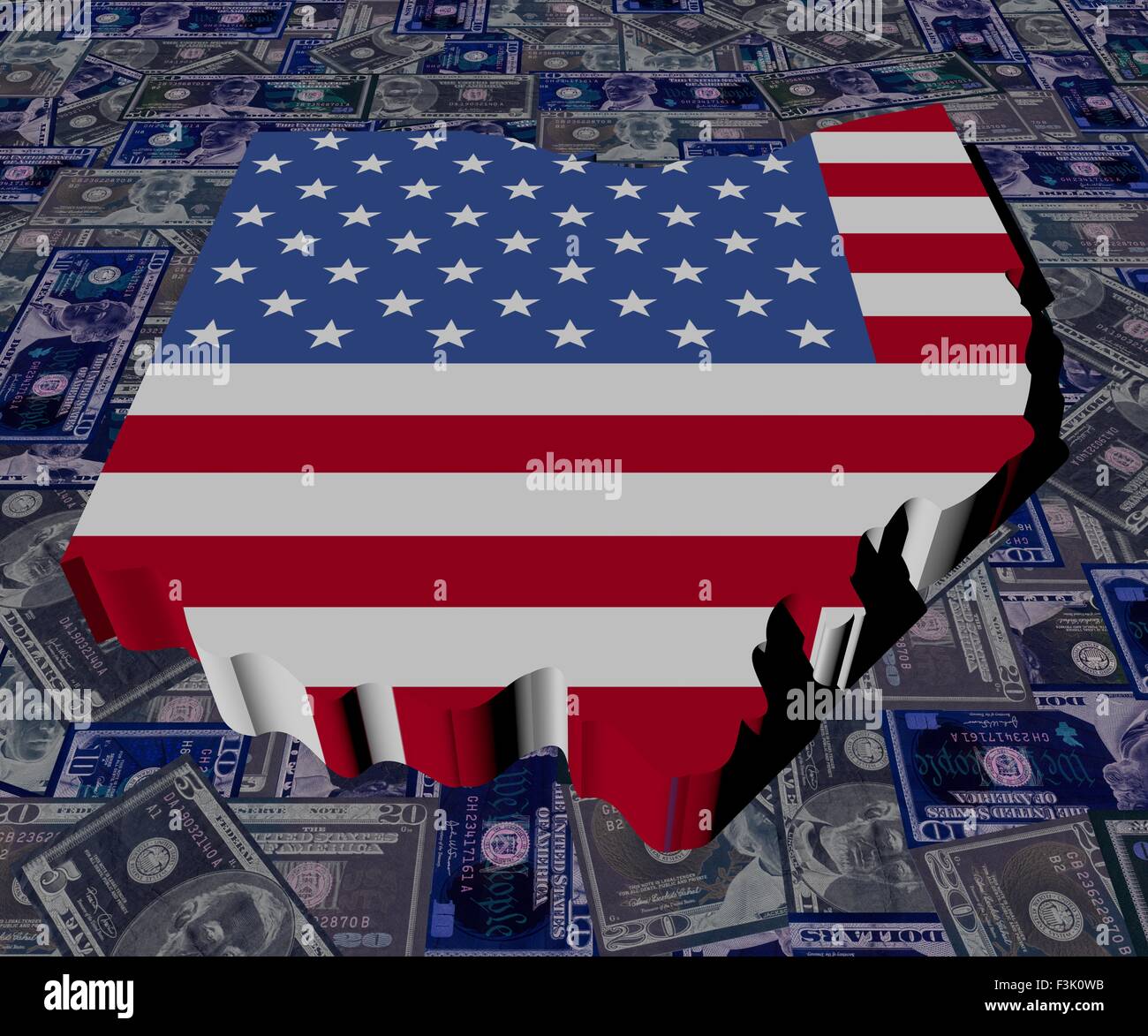 Ohio map flag on dollars illustration Stock Photo - Alamy