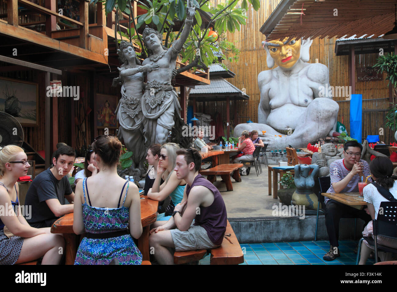 Thailand, Bangkok, Banglamphu, cafe, tourists, people, Stock Photo